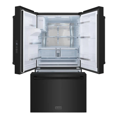 ZLINE 36 in. 28.9 cu. ft. Standard-Depth French Door External Water Dispenser Refrigerator with Dual Ice Maker in Black Stainless Steel (RSM-W-36-BS)