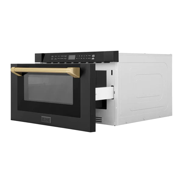 ZLINE Autograph Edition 24" 1.2 cu. ft. Built-in Microwave Drawer in Black Stainless Steel with Accents (MWDZ-1-BS-H)