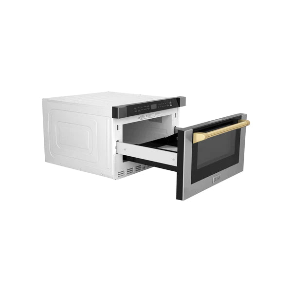 ZLINE Autograph Edition 24" 1.2 cu. ft. Built-in Microwave Drawer with a Traditional Handle in Stainless Steel with Accents (MWDZ-1-H)