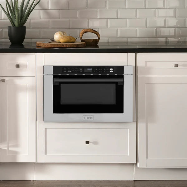 ZLINE Autograph Edition 24" 1.2 cu. ft. Built-in Microwave Drawer with a Traditional Handle in Stainless Steel with Accents (MWDZ-1-H)