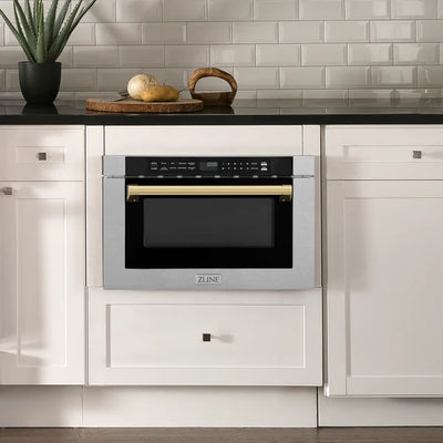 Autograph Edition Microwave Drawer with Traditional Handle in DuraSnow with Accents (MWDZ-1-SS-H)