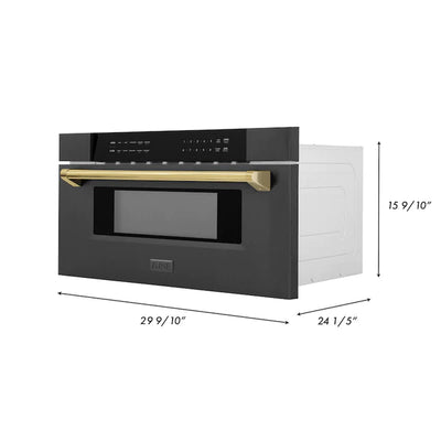 ZLINE Autograph Edition 30" 1.2 cu. ft. Built-in Microwave Drawer in Black Stainless Steel with Accents (MWDZ-30-BS)