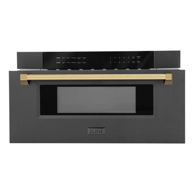 ZLINE Autograph Edition 30" 1.2 cu. ft. Built-in Microwave Drawer in Black Stainless Steel with Accents (MWDZ-30-BS)
