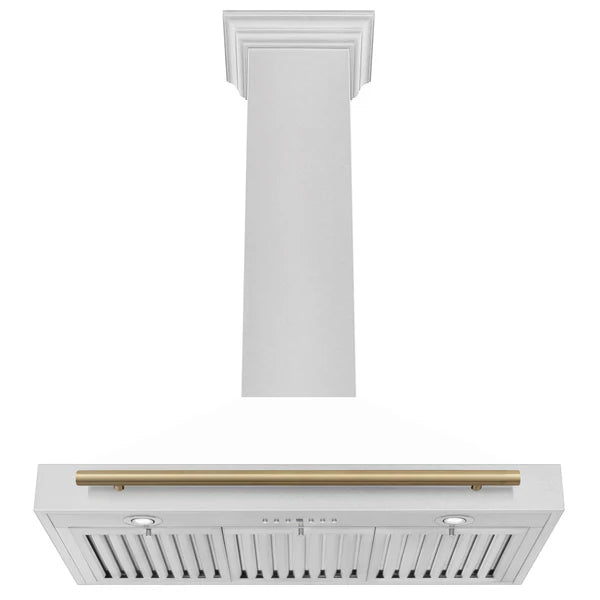 ZLINE 36 in. Autograph Edition in DuraSnow Stainless Steel Range Hood with White Matte Shell and Accented Handle (KB4SNZ-WM36)
