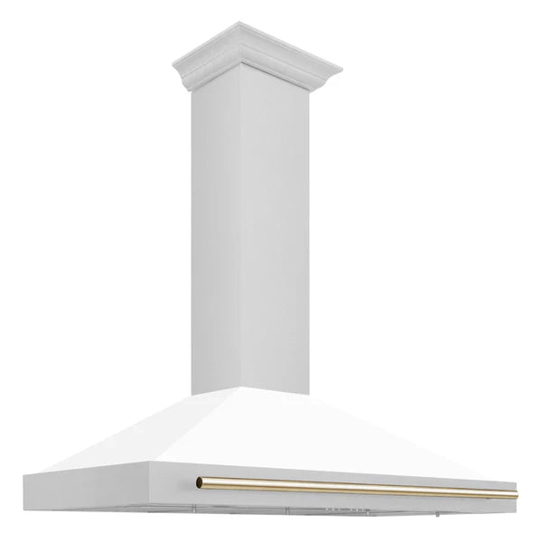 ZLINE 48 in. Autograph Edition DuraSnow Stainless Steel Range Hood with White Matte Shell and Accented Handles (KB4SNZ-WM48)