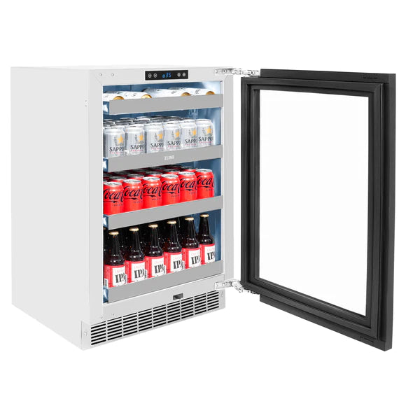 ZLINE 24 In. Touchstone Beverage Fridge with Panel-Ready Glass Door and Polished Handle (RBSPOZ-24)