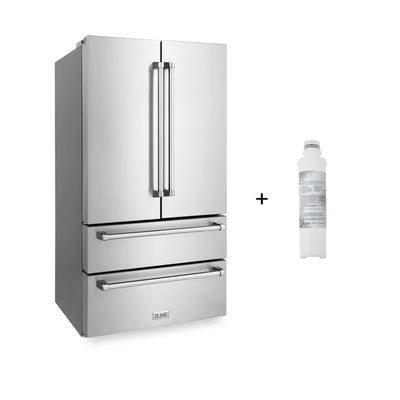 ZLINE 36" 22.5 cu. ft 4-Door French Door Refrigerator with Ice Maker and Water Filter in Fingerprint Resistant Stainless Steel (RFM-WF-36)