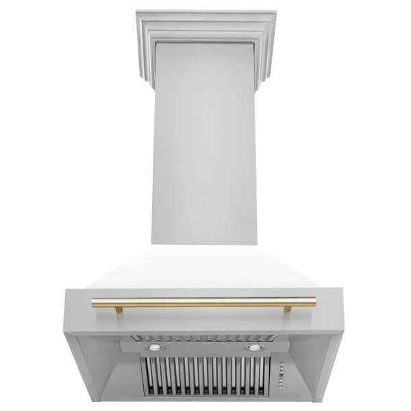 ZLINE 30 in. Autograph Edition Stainless Steel Range Hood with White Matte Shell and Accents (8654STZ-WM30)