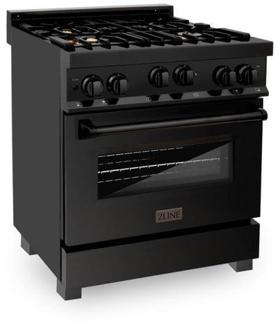 ZLINE 30" Kitchen Package with Black Stainless Steel Gas Range, Range Hood, Microwave Drawer and Dishwasher