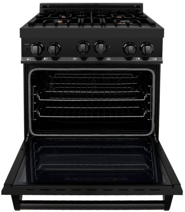 ZLINE 30" Kitchen Package with Black Stainless Steel Gas Range, Convertible Vent Range Hood and Microwave Drawer