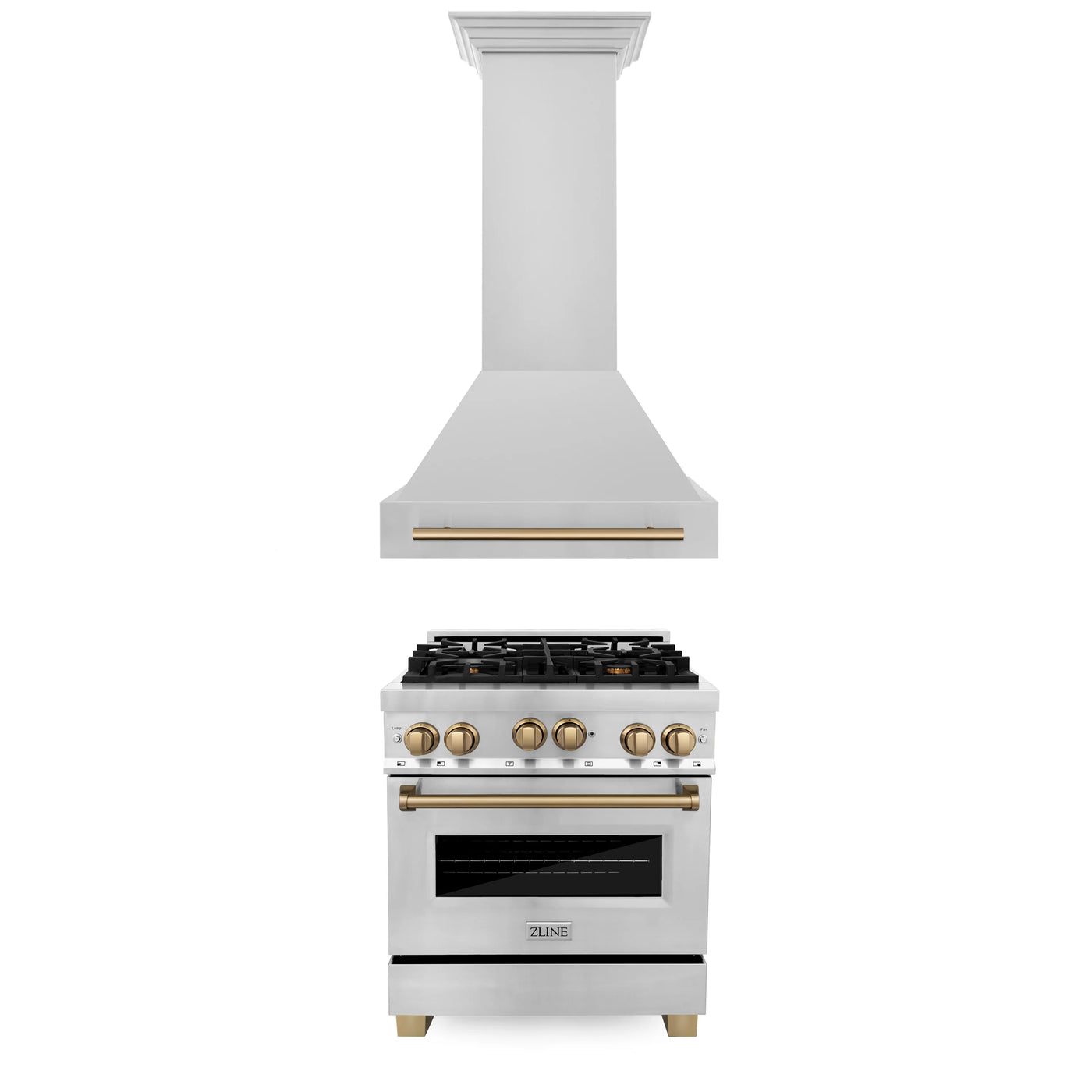 ZLINE 30" Autograph Edition Kitchen Package with Stainless Steel Gas Range and Range Hood with Champagne Bronze Accents