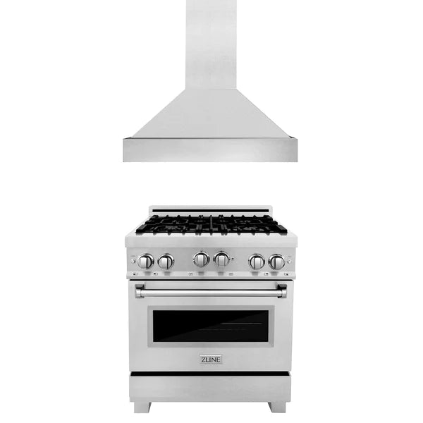 ZLINE 30" Kitchen Package with DuraSnow¬Æ Stainless Steel Gas Range and Convertible Vent Range Hood