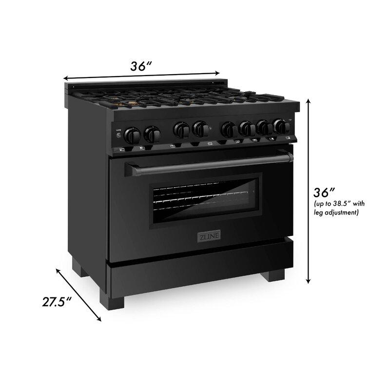 ZLINE 36" Kitchen Package with Black Stainless Steel Gas Range, Range Hood, Microwave Drawer and Dishwasher