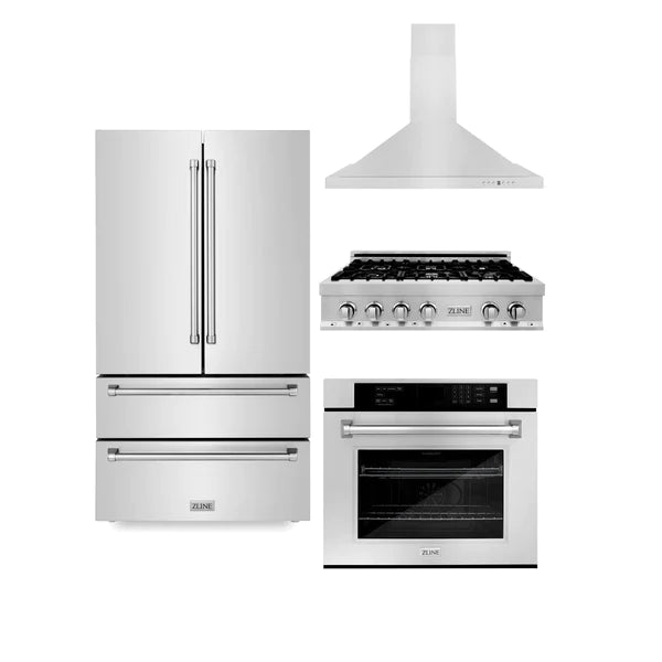 ZLINE Kitchen Package with Refrigeration, 36" Stainless Steel Rangetop, 36" Range Hood and 30" Single Wall Oven