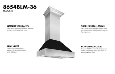 ZLINE Ducted DuraSnow® Stainless Steel Range Hood with Black Matte Shell (8654BLM)