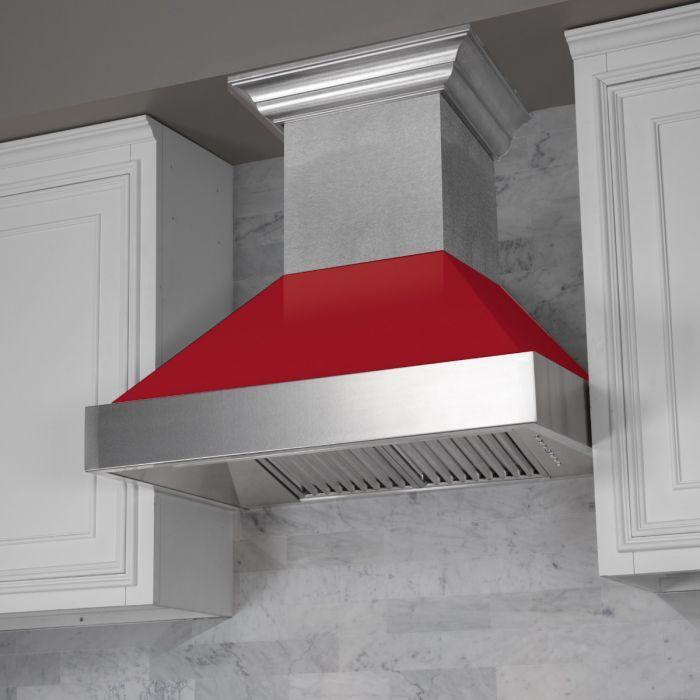 ZLINE 30" Kitchen Package with DuraSnow® Stainless Steel Gas Range with Red Gloss Door and Convertible Vent Range Hood