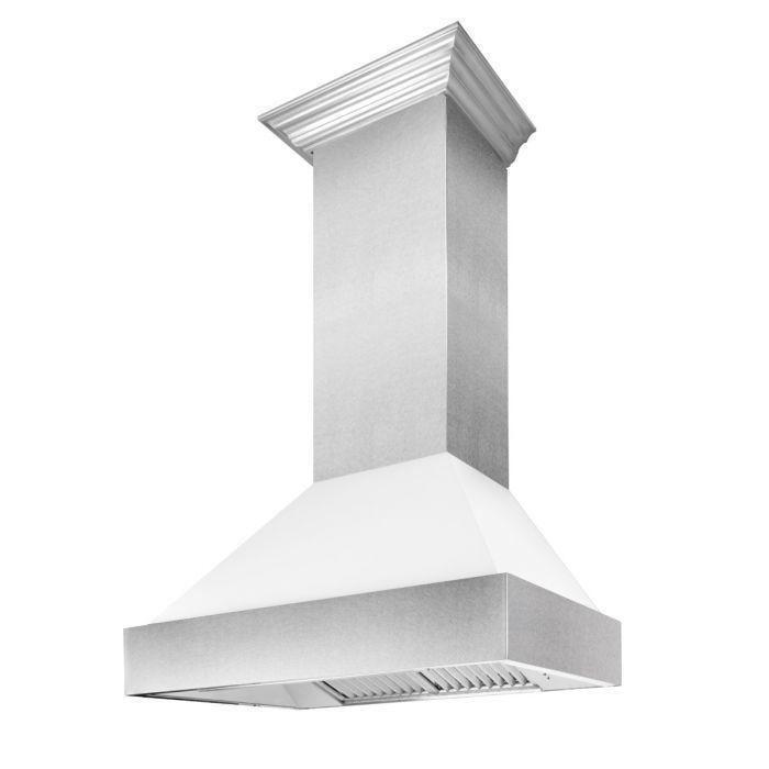 ZLINE 48" Kitchen Package with DuraSnow® Stainless Steel Dual Fuel Range with White Matte Door and Convertible Vent Range Hood