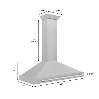 ZLINE 48" DuraSnow® Stainless Steel Range Hood with Shell and Stainless Steel Handle