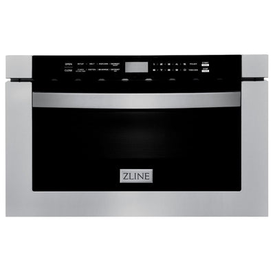 ZLINE Kitchen Package with Refrigeration, 36" Stainless Steel Gas Range, 36" Range Hood, Microwave Drawer, and 24" Tall Tub Dishwasher