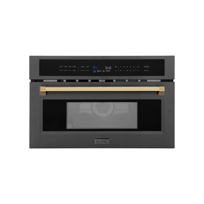ZLINE Autograph Edition 30” 1.6 cu ft. Built-in Convection Microwave Oven in Black Stainless Steel and Gold Accents (MWOZ-30-BS-G)
