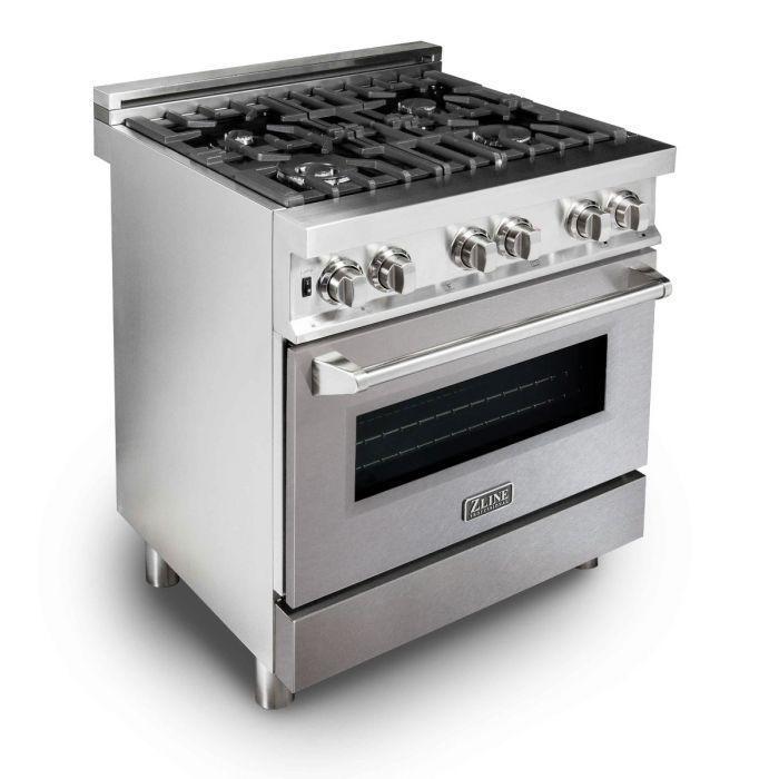 ZLINE 30" Kitchen Package with Stainless Steel Dual Fuel Range with DuraSnow® Door and Convertible Vent Range Hood