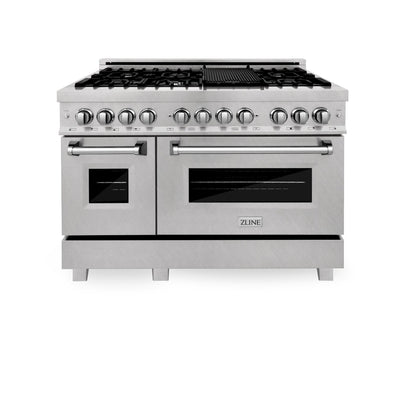 ZLINE 48" Kitchen Package with Stainless Steel Dual Fuel Range with DuraSnow® Door and Convertible Vent Range Hood