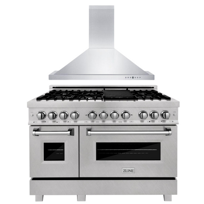 ZLINE 48" Kitchen Package with Stainless Steel Dual Fuel Range with DuraSnow® Door and Convertible Vent Range Hood