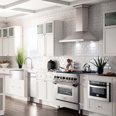 ZLINE 36" Kitchen Package with Stainless Steel Dual Fuel Range and Convertible Vent Range Hood