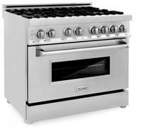 ZLINE 36" Kitchen Package with Stainless Steel Dual Fuel Range, Convertible Vent Range Hood and Microwave Drawer