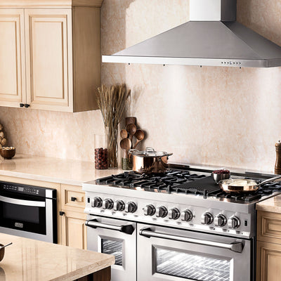ZLINE 48" Kitchen Package with Stainless Steel Dual Fuel Range and Convertible Vent Range Hood