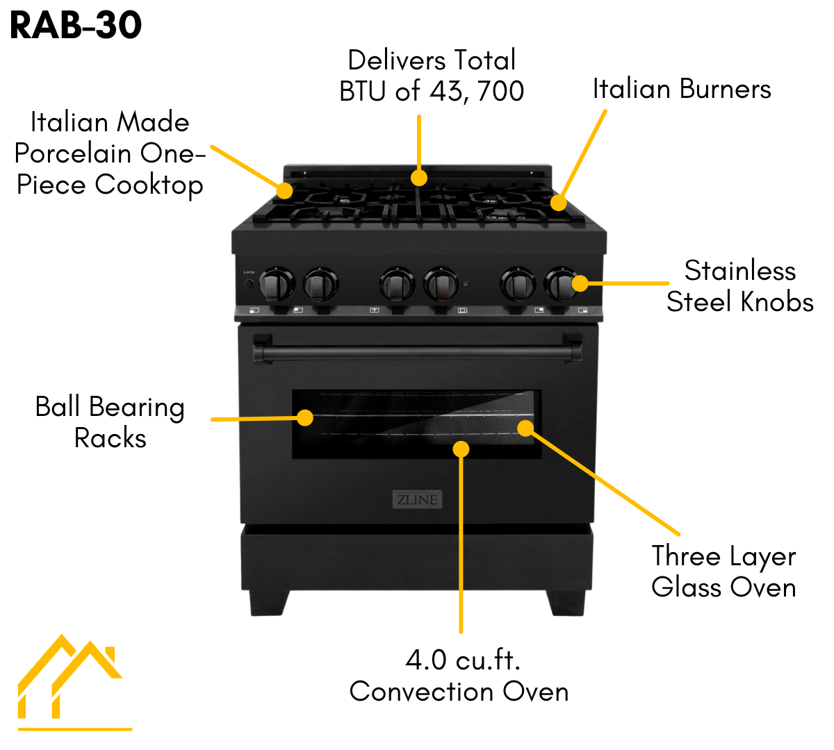 ZLINE Package - 30 in. Dual Fuel Range, Range Hood, Microwave & Dishwasher in Black Stainless Steel, 4KP-RABRH30-MWDW