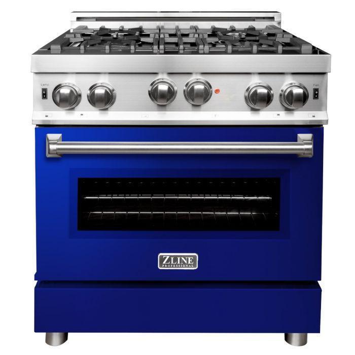 ZLINE 30" Kitchen Package with Stainless Steel Gas Range with Blue Gloss Door and Convertible Vent Range Hood