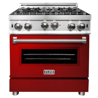 ZLINE 30" Kitchen Package with Stainless Steel Gas Range with Red Gloss Door and Convertible Vent Range Hood