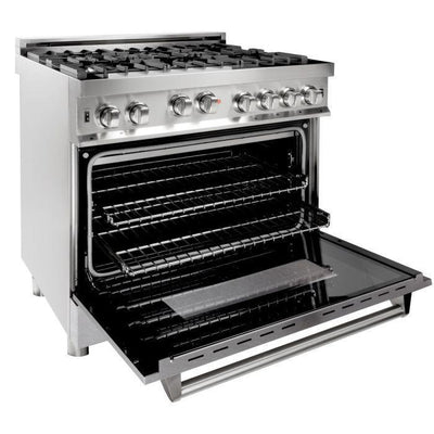 ZLINE 36" Kitchen Package with DuraSnow® Stainless Steel Gas Range with DuraSnow® Door and Convertible Vent Range Hood