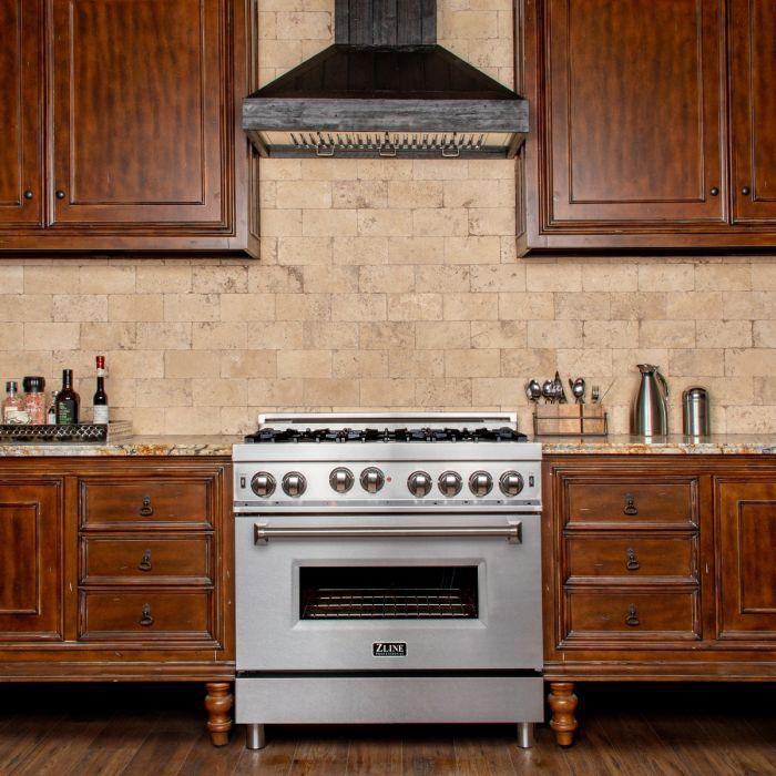 ZLINE 36" Kitchen Package with DuraSnow® Stainless Steel Gas Range with DuraSnow® Door and Convertible Vent Range Hood