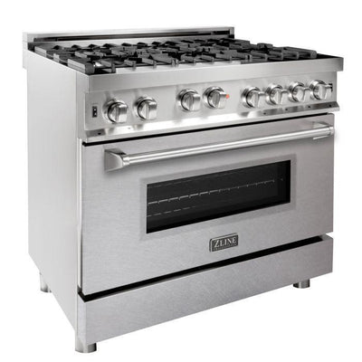 ZLINE 36" Kitchen Package with DuraSnow® Stainless Steel Gas Range with DuraSnow® Door and Convertible Vent Range Hood