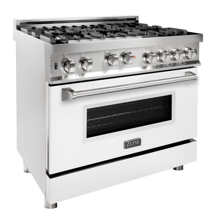 ZLINE 36" Kitchen Package with Stainless Steel Gas Range with White Matte Door and Convertible Vent Range Hood