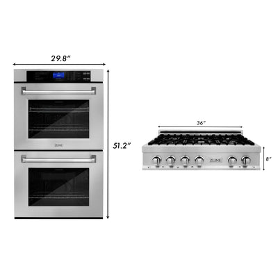 ZLINE Kitchen Package with 36" Stainless Steel Rangetop and 30" Double Wall Oven