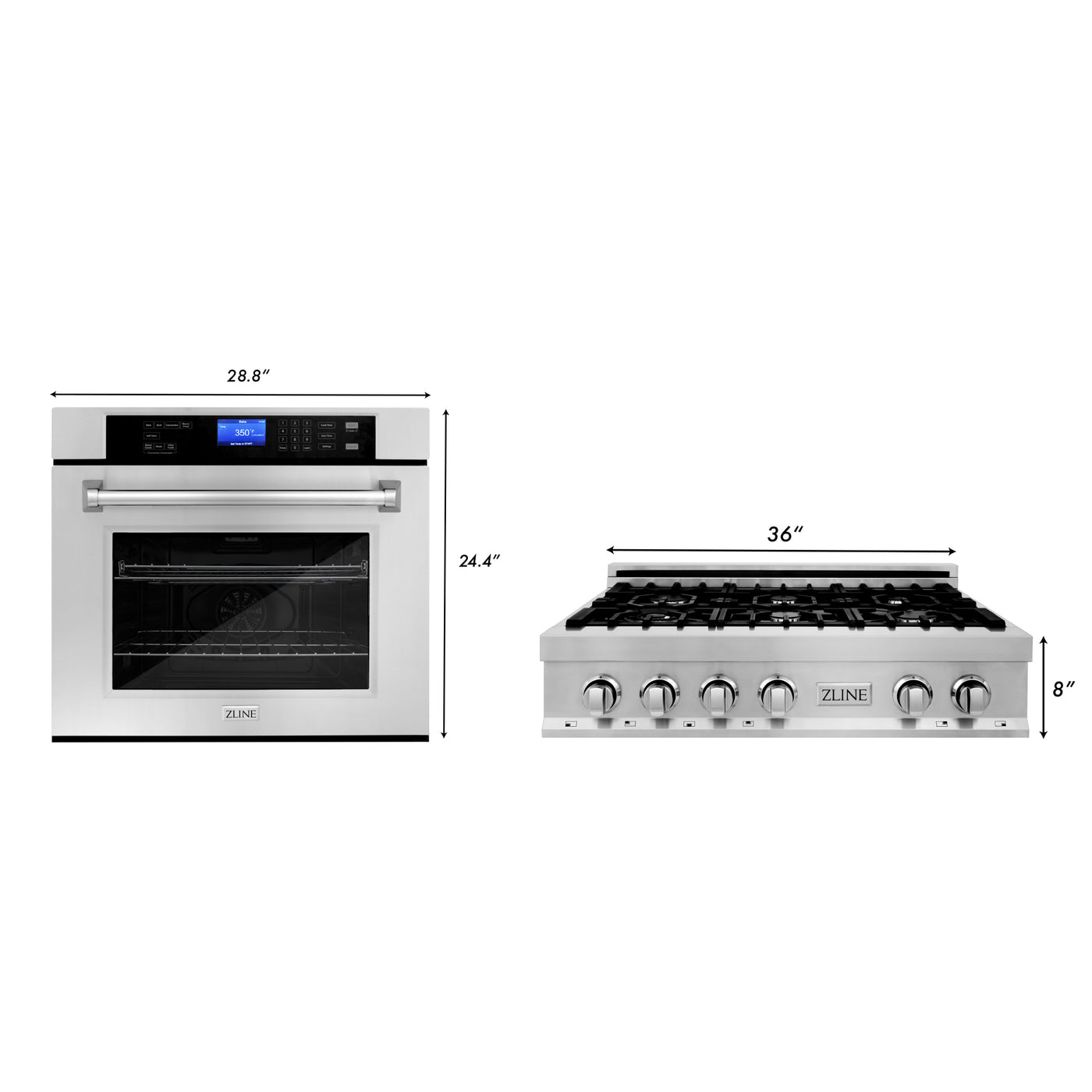 ZLINE Kitchen Package with 36" Stainless Steel Rangetop and 30" Single Wall Oven