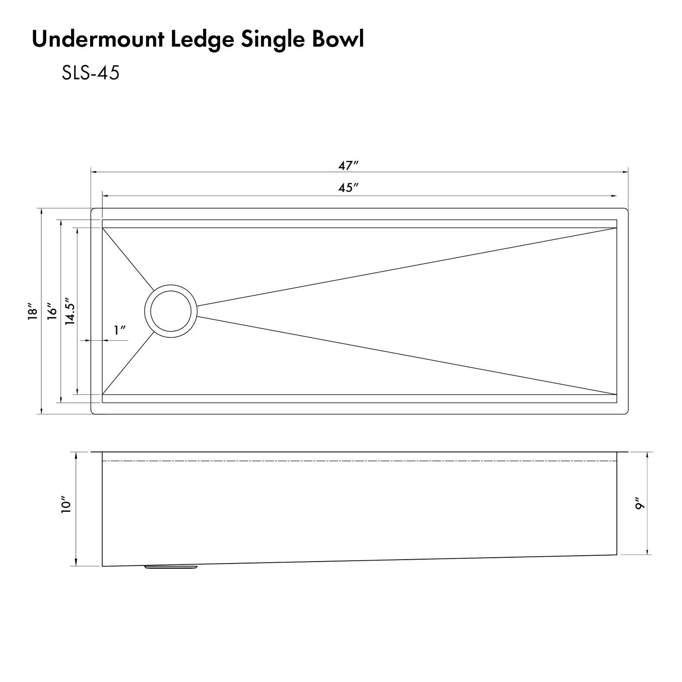 ZLINE Garmisch 45 Inch Undermount Single Bowl Sink with Accessories (SLS-45), SLS-45,