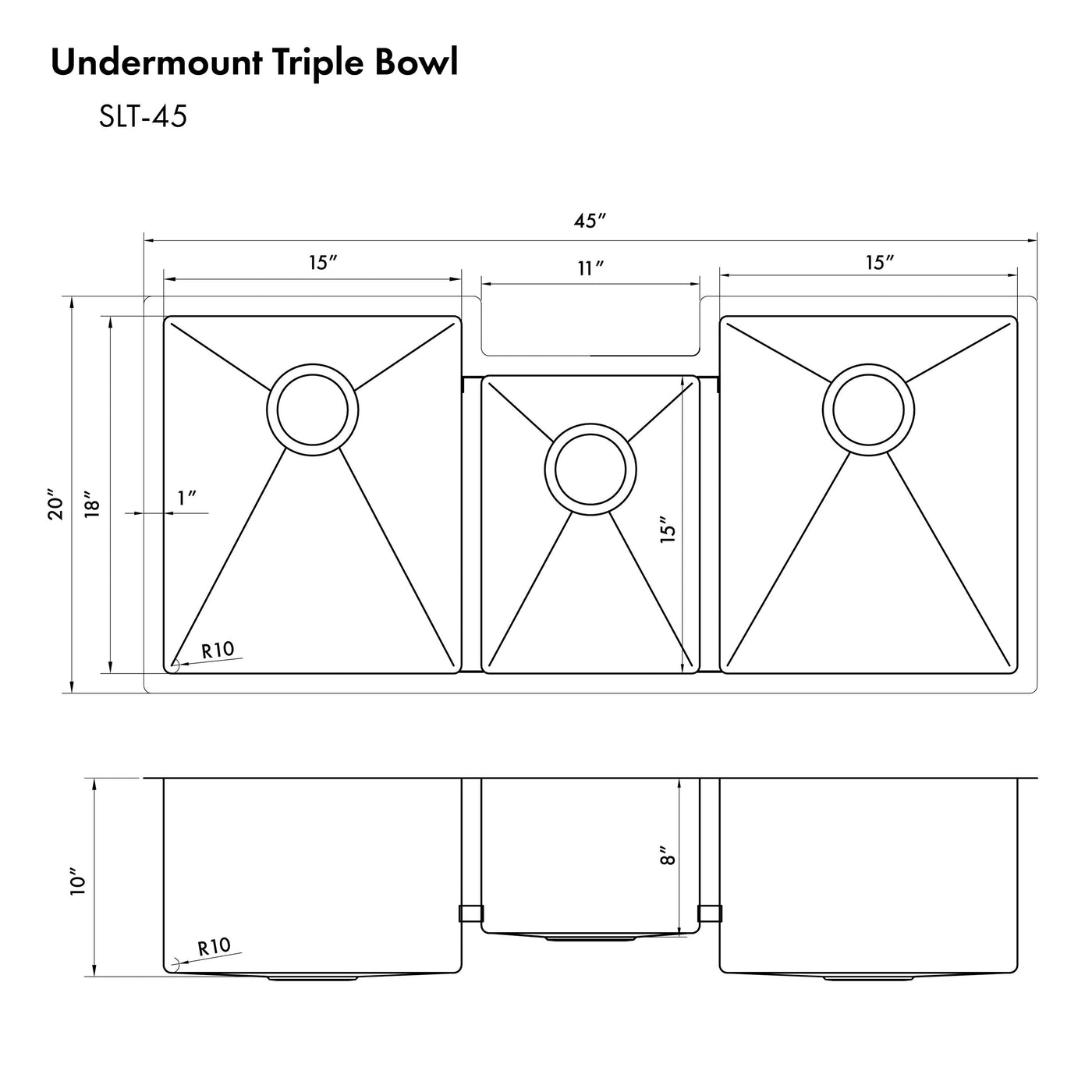 ZLINE Breckenridge 45 Inch Undermount Single Bowl Sink with Accessories (SLT-45), SLT-45,