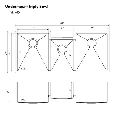 ZLINE Breckenridge 45 Inch Undermount Single Bowl Sink with Accessories (SLT-45), SLT-45,
