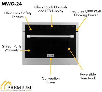 ZLINE 30" Kitchen Package with Stainless Steel Dual Fuel Range, Convertible Vent Range Hood and 24" Microwave Oven