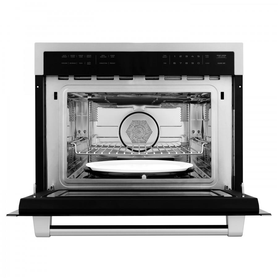 ZLINE 30" Kitchen Package with Stainless Steel Dual Fuel Range, Convertible Vent Range Hood and 24" Microwave Oven