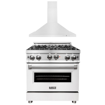 ZLINE 30" Kitchen Package with Stainless Steel Gas Range with White Matte Door and Convertible Vent Range Hood