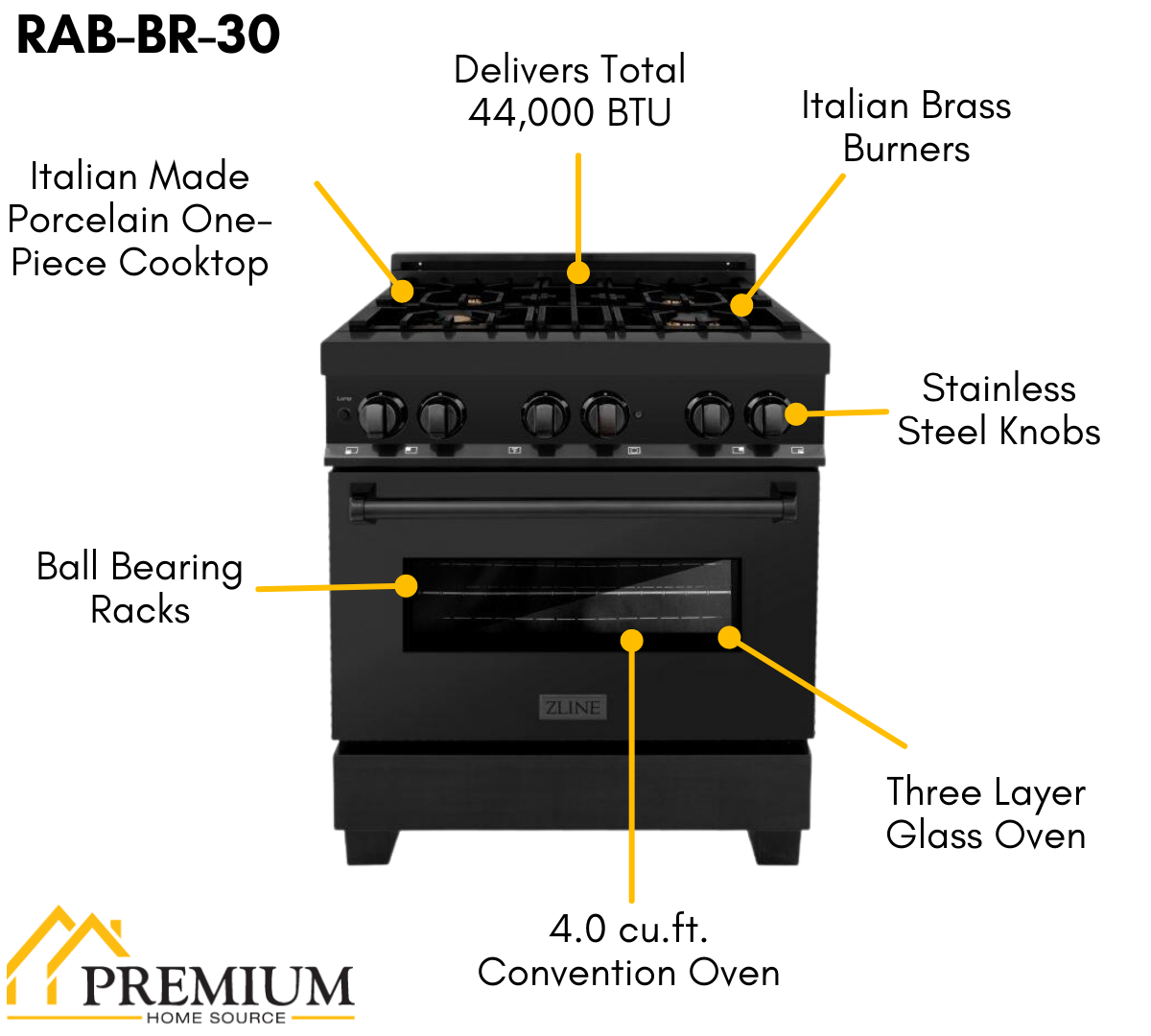 ZLINE Kitchen Package with Black Stainless Steel Refrigeration, 30" Dual Fuel Range and 30" Traditional Over the Range Microwave