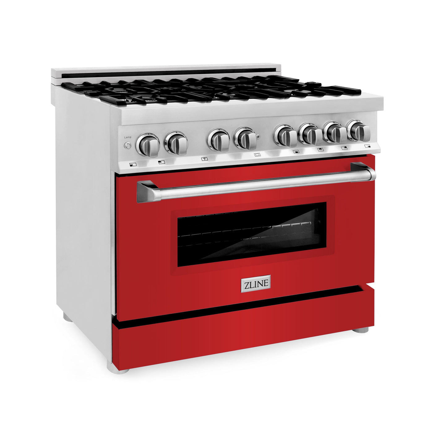 ZLINE 36" Kitchen Package with DuraSnow® Stainless Steel Dual Fuel Range with Red Matte Door and Convertible Vent Range Hood