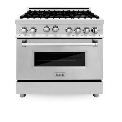 ZLINE 36" Kitchen Package with Stainless Steel Gas Range, Convertible Vent Range Hood and Tall Tub Dishwasher