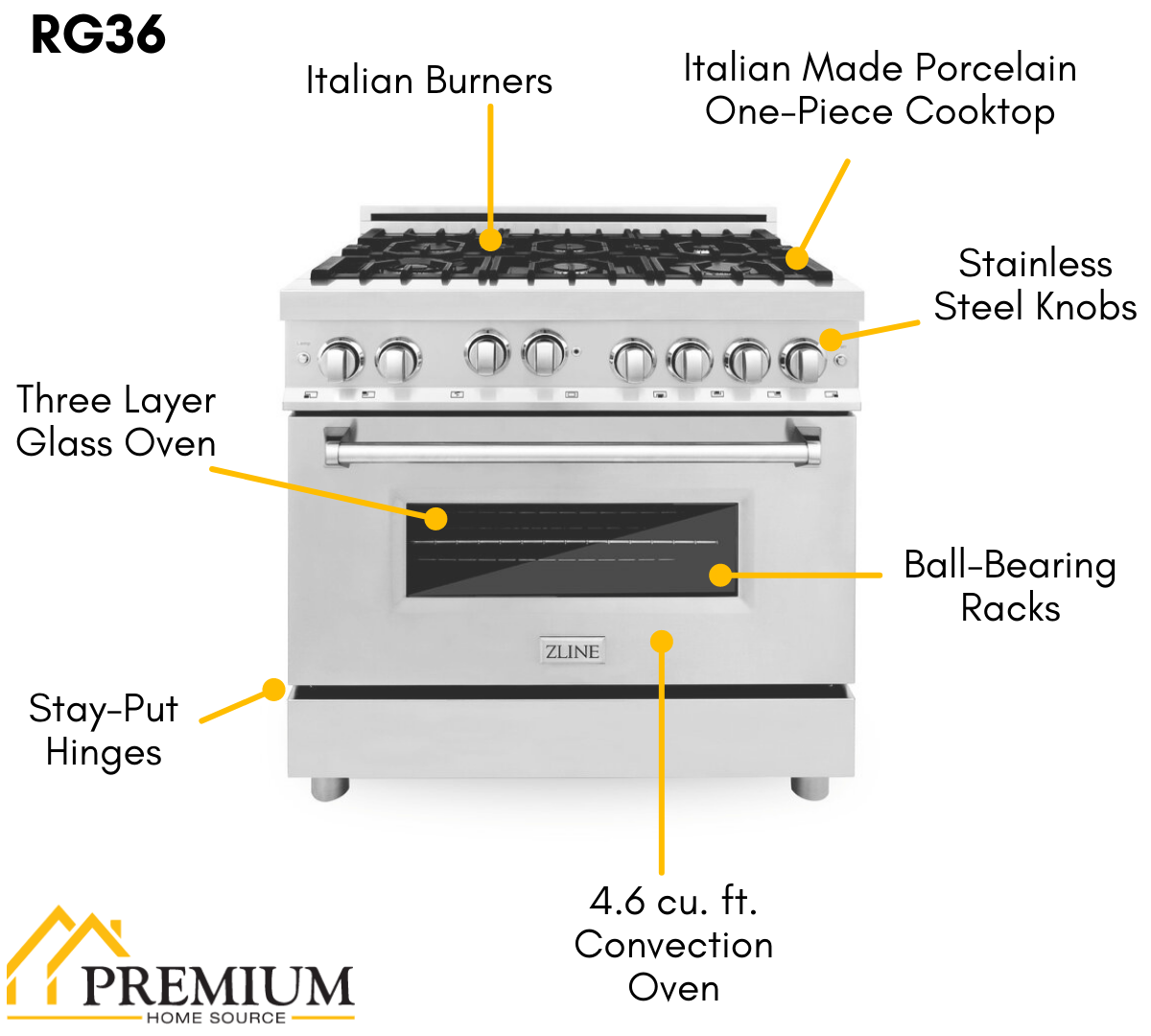 ZLINE 36" Kitchen Package with Stainless Steel Gas Range and Convertible Vent Range Hood