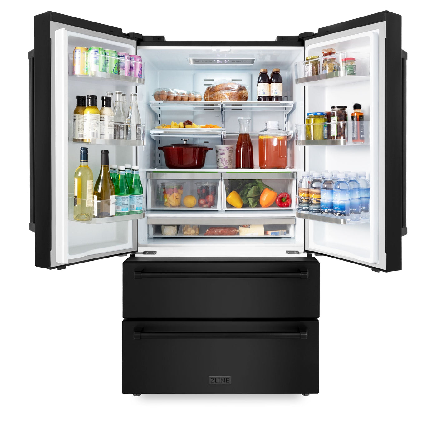 ZLINE Kitchen Package with Black Stainless Steel Refrigeration, 30" Gas Range and 30" Traditional Over the Range Microwave